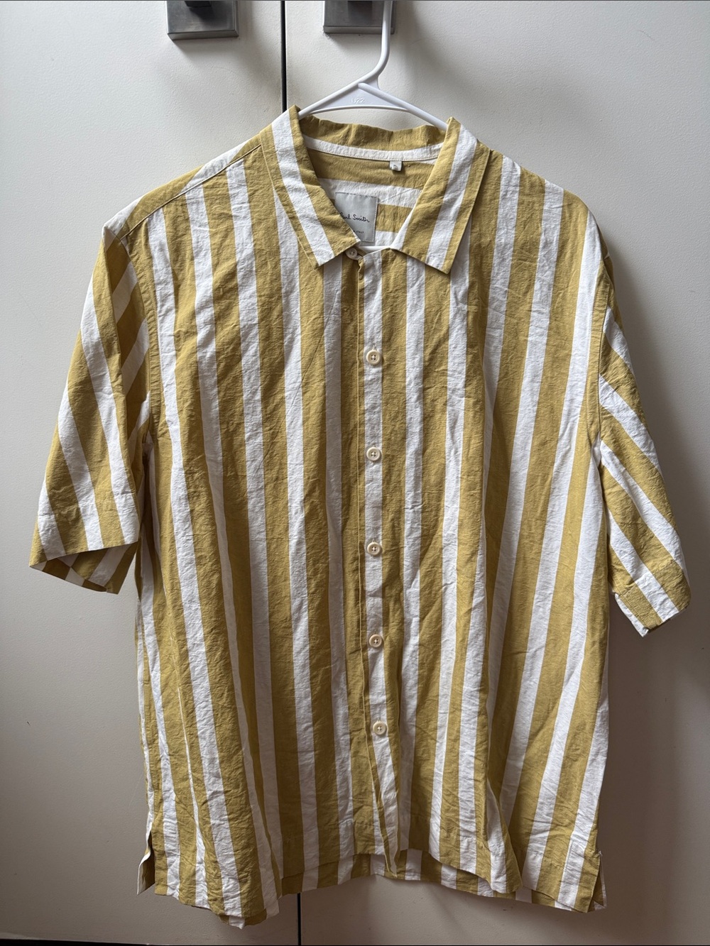 Paul Smith Yellow & White Vertical Stripe Short Sleeve Shirt